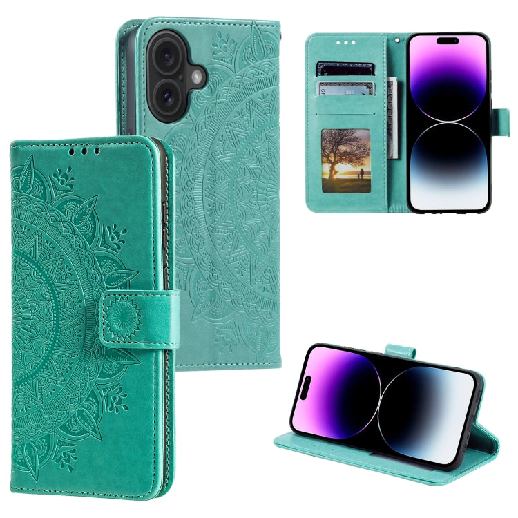 Totem Flower Embossed Leather Phone Case, For iPhone 16 Pro Max, For iPhone 16 Pro, For iPhone 16 Plus, For iPhone 16