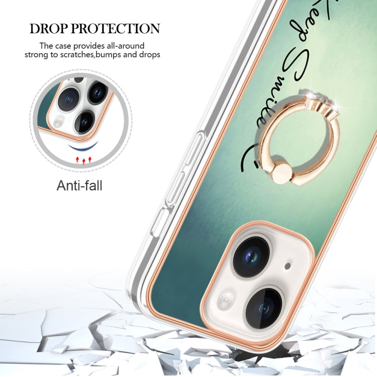 Electroplating Dual-side IMD Phone Case with Ring Holder, For iPhone 14 Plus, For iPhone 14, For iPhone 14 Pro, For iPhone 14 Pro Max