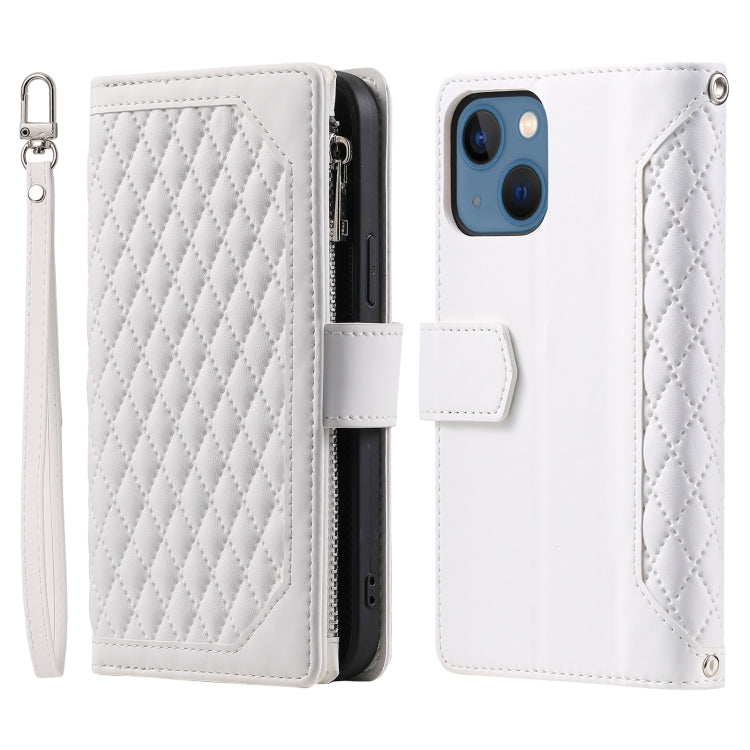 Grid Texture Zipper Leather Phone Case with Lanyard, For iPhone 15 Pro Max, For iPhone 15 Pro, For iPhone 15 Plus, For iPhone 15