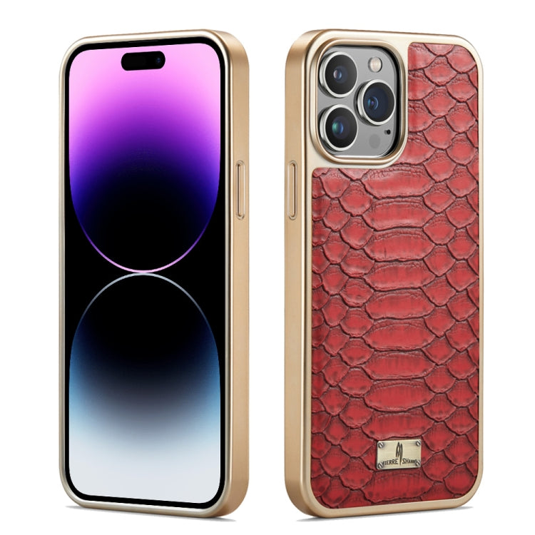 Fierre Shann Python Texture Electroplating PU Phone Case, For iPhone 14 Plus, For iPhone 14, For iPhone 14 Pro, For iPhone 14 Pro Max