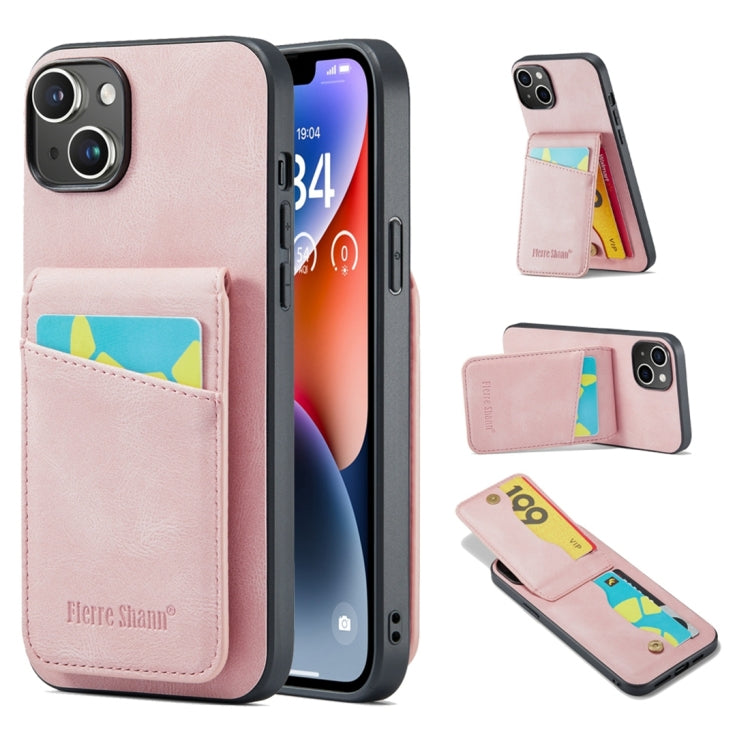 Fierre Shann Crazy Horse Card Holder Back Cover PU Phone Case, For iPhone 15 Pro, For iPhone 15 Plus, For iPhone 15