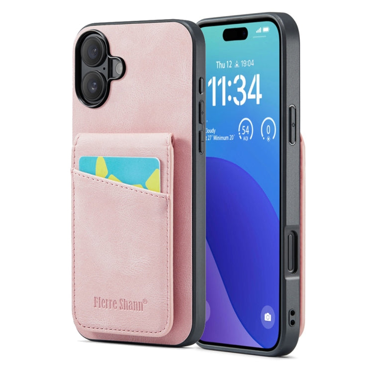 Fierre Shann Crazy Horse Card Holder Back Cover PU Phone Case, For iPhone 16 Pro Max, For iPhone 16 Pro, For iPhone 16 Plus, For iPhone 16, For iPhone 15 Pro Max