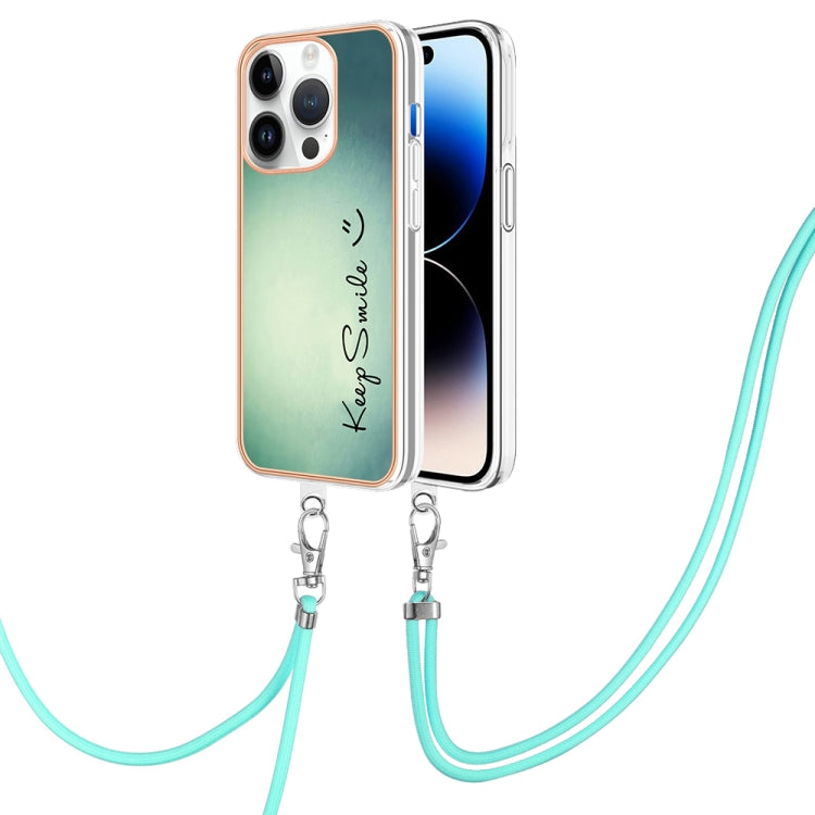 Electroplating Dual-side IMD Phone Case with Lanyard, For iPhone 14 Plus, For iPhone 14, For iPhone 14 Pro, For iPhone 14 Pro Max