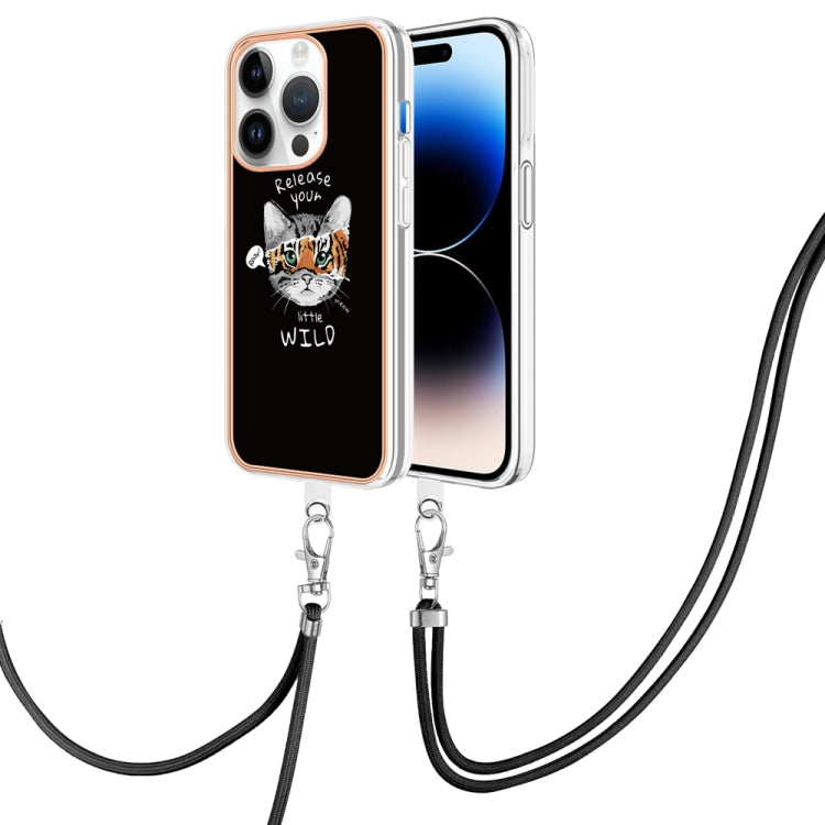 Electroplating Dual-side IMD Phone Case with Lanyard, For iPhone 15 Pro Max, For iPhone 15 Pro, For iPhone 15 Plus, For iPhone 15