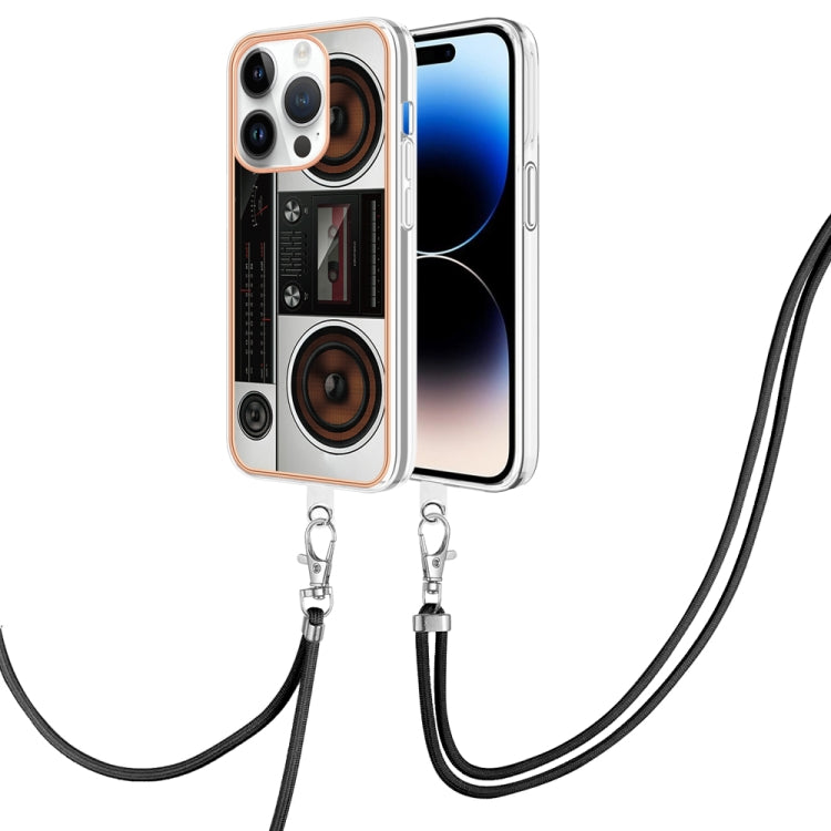 Electroplating Dual-side IMD Phone Case with Lanyard, For iPhone 14 Plus, For iPhone 14, For iPhone 14 Pro, For iPhone 14 Pro Max