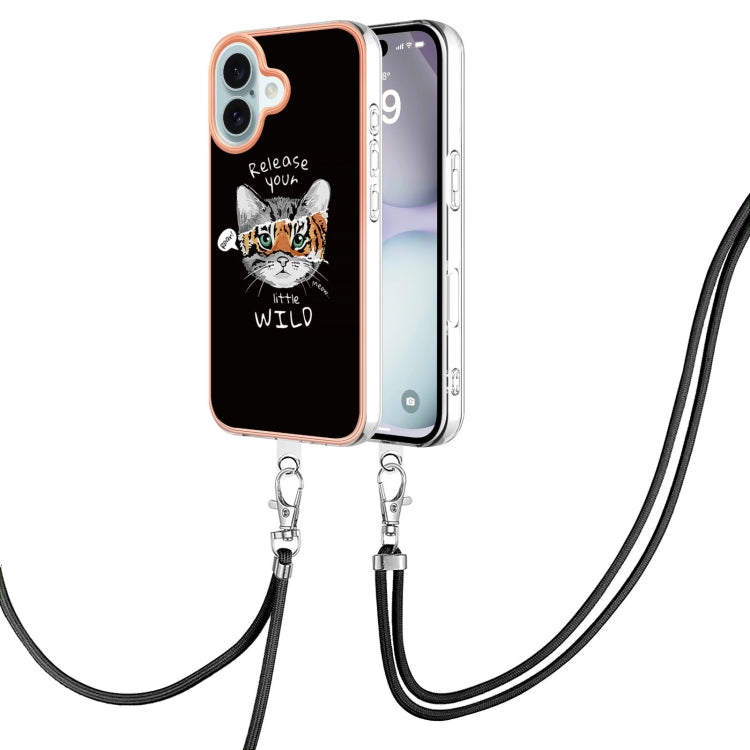 Electroplating Dual-side IMD Phone Case with Lanyard, For iPhone 16 Pro Max, For iPhone 16 Pro, For iPhone 16 Plus, For iPhone 16