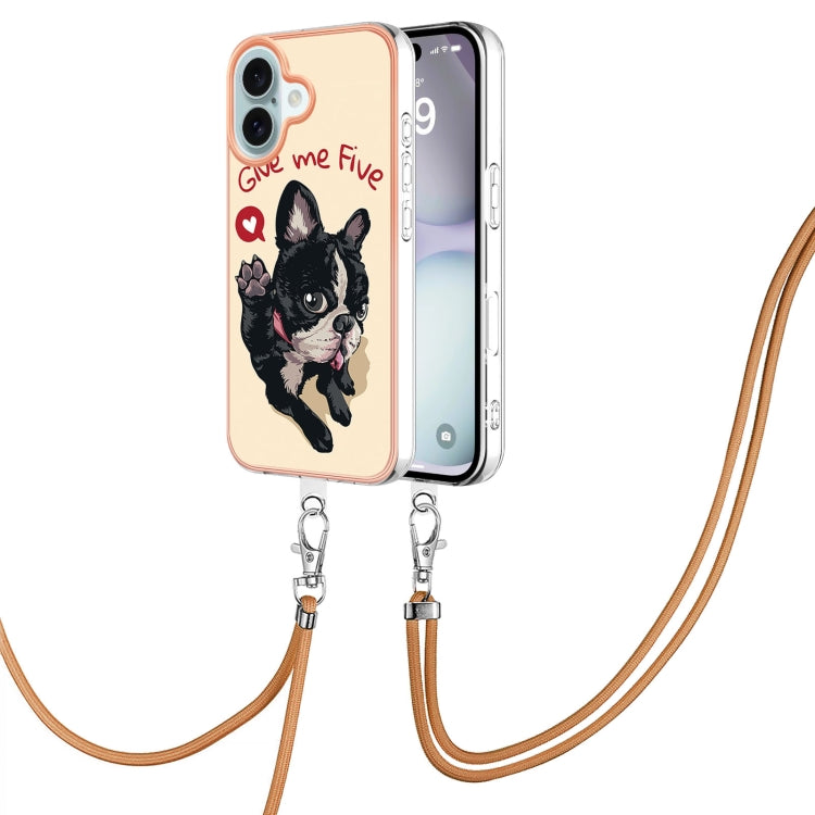 Electroplating Dual-side IMD Phone Case with Lanyard, For iPhone 16 Pro Max, For iPhone 16 Pro, For iPhone 16 Plus, For iPhone 16