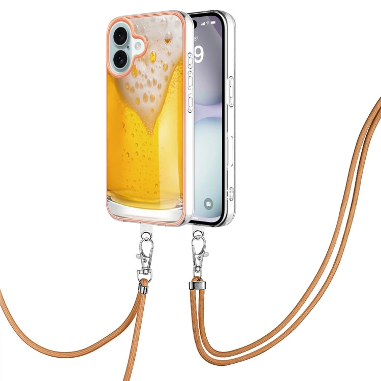 Electroplating Dual-side IMD Phone Case with Lanyard, For iPhone 16 Pro Max, For iPhone 16 Pro, For iPhone 16 Plus, For iPhone 16