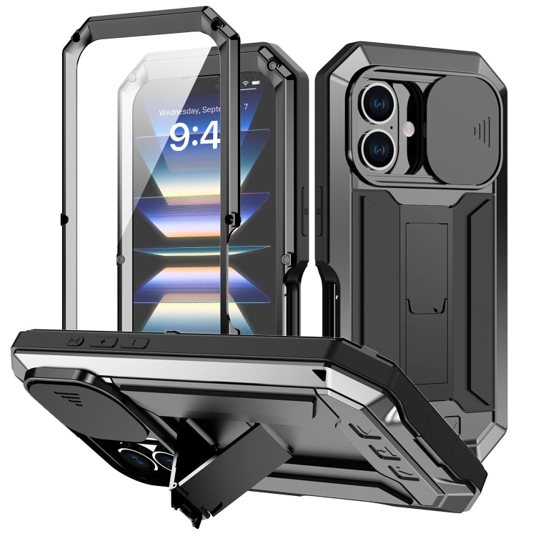 R-JUST Sliding Camera IP54 Life Waterproof Holder Phone Case, For iPhone 16e, For iPhone 16 Pro Max, For iPhone 16 Pro, For iPhone 16 Plus, For iPhone 16, For iPhone 15 Pro Max, For iPhone 15 Pro, For iPhone 15 Plus