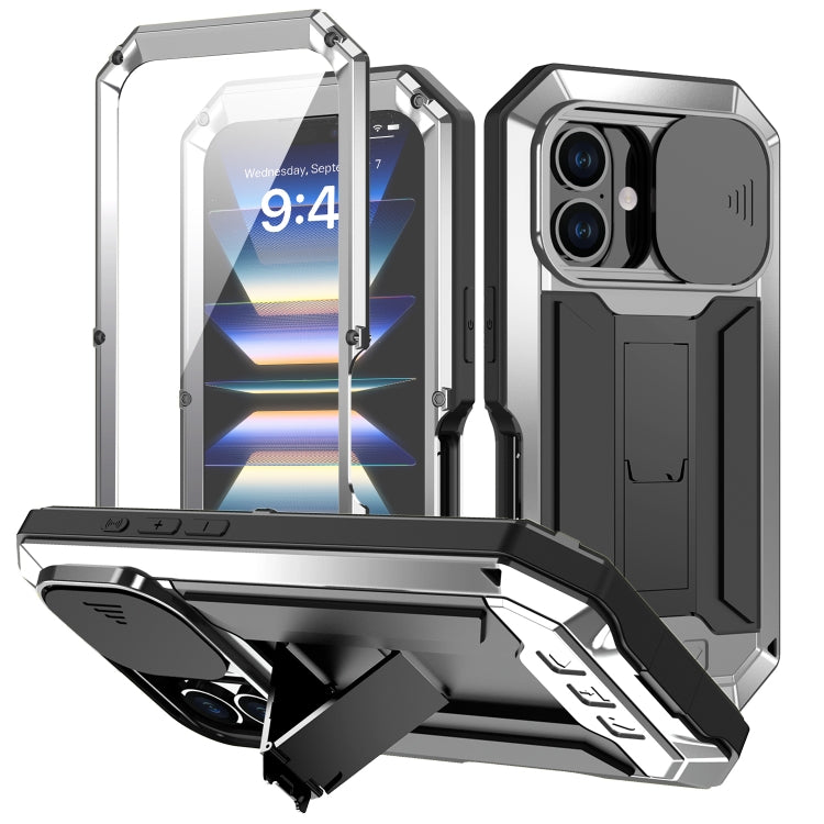 R-JUST Sliding Camera IP54 Life Waterproof Holder Phone Case, For iPhone 16e, For iPhone 16 Pro Max, For iPhone 16 Pro, For iPhone 16 Plus, For iPhone 16, For iPhone 15 Pro Max, For iPhone 15 Pro, For iPhone 15 Plus