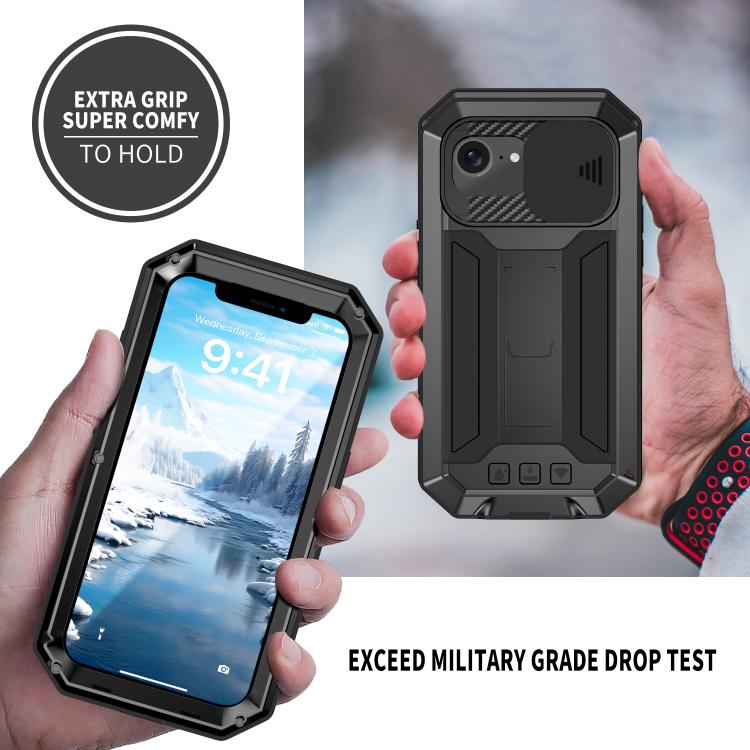 R-JUST Sliding Camera IP54 Life Waterproof Holder Phone Case, For iPhone 16e, For iPhone 16 Pro Max, For iPhone 16 Pro, For iPhone 16 Plus, For iPhone 16, For iPhone 15 Pro Max, For iPhone 15 Pro, For iPhone 15 Plus