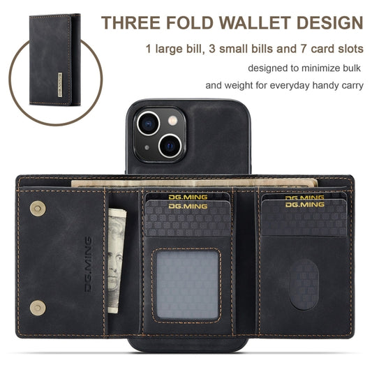 DG.MING M1 Series 3-Fold Multi Card Wallet Leather Phone Case, For iPhone 15 Plus, For iPhone 15