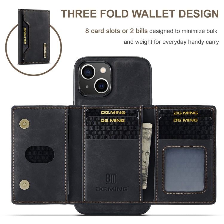 DG.MING M2 Series 3-Fold Card Bag Wallet Leather Phone Case, For iPhone 15 Plus, For iPhone 15