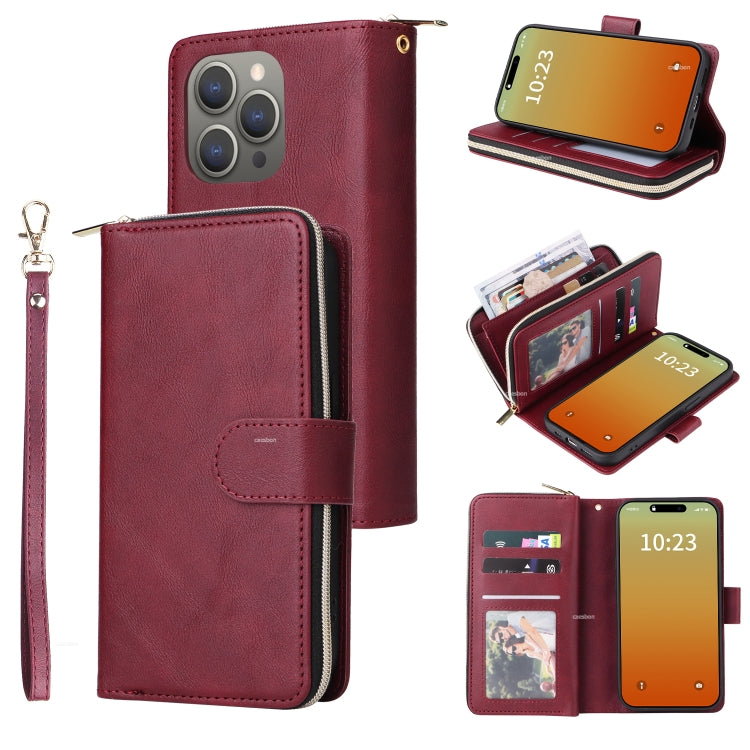 9 Card Slots Zipper Wallet Bag Leather Phone Case, For iPhone 16e, For iPhone 16 Pro Max, For iPhone 16 Pro, For iPhone 16 Plus, For iPhone 16, For iPhone 15 Pro Max