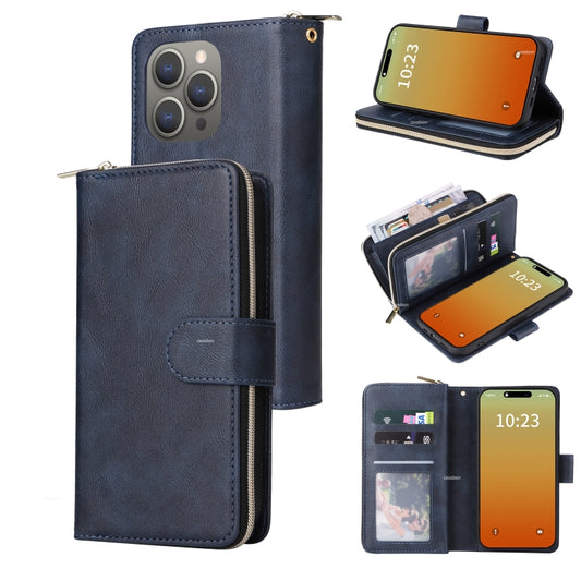 9 Card Slots Zipper Wallet Bag Leather Phone Case, For iPhone 15 Pro, For iPhone 15 Plus, For iPhone 15