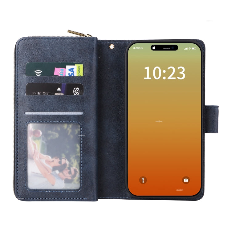 9 Card Slots Zipper Wallet Bag Leather Phone Case, For iPhone 15 Pro, For iPhone 15 Plus, For iPhone 15