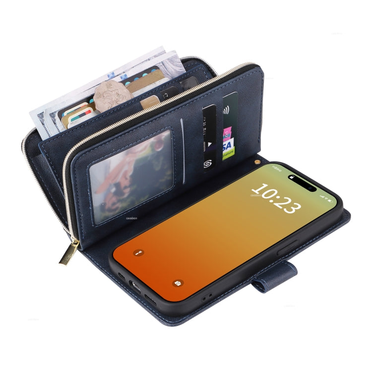 9 Card Slots Zipper Wallet Bag Leather Phone Case, For iPhone 15 Pro, For iPhone 15 Plus, For iPhone 15