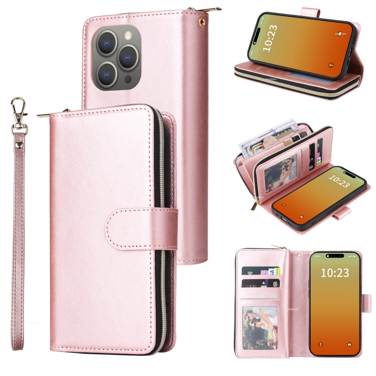 9 Card Slots Zipper Wallet Bag Leather Phone Case, For iPhone 15 Pro, For iPhone 15 Plus, For iPhone 15