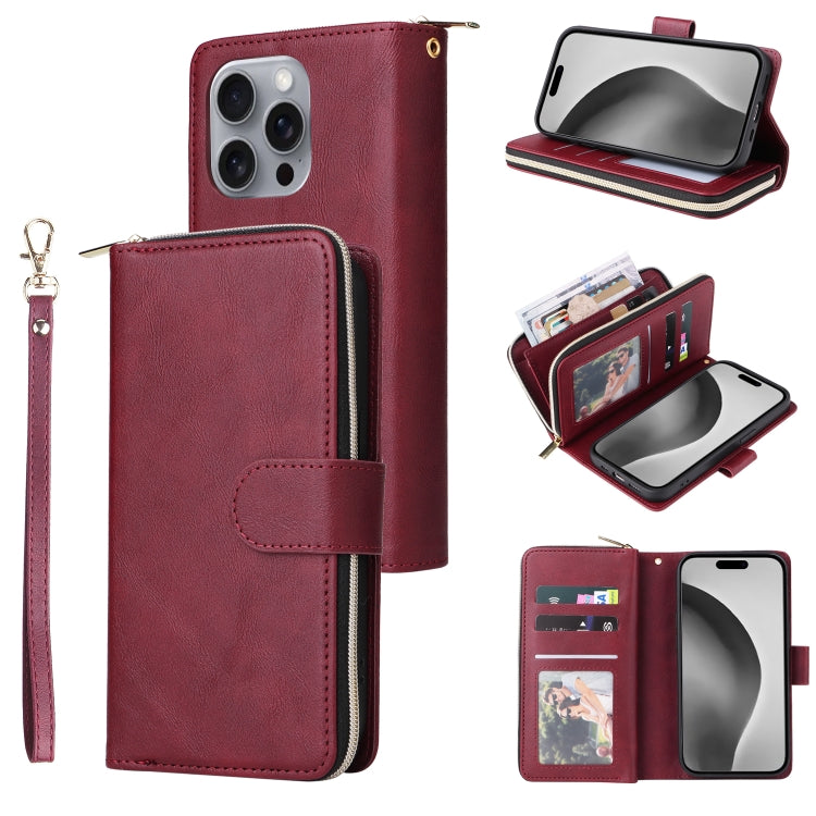 9 Card Slots Zipper Wallet Bag Leather Phone Case, For iPhone 16e, For iPhone 16 Pro Max, For iPhone 16 Pro, For iPhone 16 Plus, For iPhone 16, For iPhone 15 Pro Max