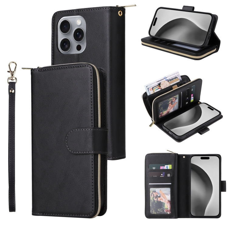 9 Card Slots Zipper Wallet Bag Leather Phone Case, For iPhone 16e, For iPhone 16 Pro Max, For iPhone 16 Pro, For iPhone 16 Plus, For iPhone 16, For iPhone 15 Pro Max