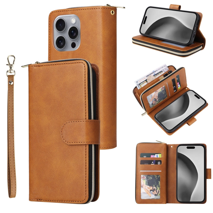 9 Card Slots Zipper Wallet Bag Leather Phone Case, For iPhone 16e, For iPhone 16 Pro Max, For iPhone 16 Pro, For iPhone 16 Plus, For iPhone 16, For iPhone 15 Pro Max