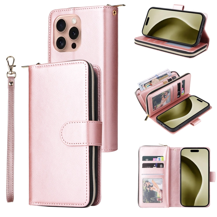 9 Card Slots Zipper Wallet Bag Leather Phone Case, For iPhone 16e, For iPhone 16 Pro Max, For iPhone 16 Pro, For iPhone 16 Plus, For iPhone 16, For iPhone 15 Pro Max