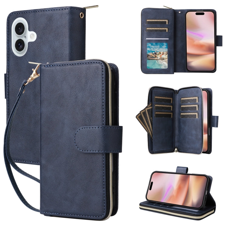 9 Card Slots Zipper Wallet Bag Leather Phone Case, For iPhone 16e, For iPhone 16 Pro Max, For iPhone 16 Pro, For iPhone 16 Plus, For iPhone 16, For iPhone 15 Pro Max