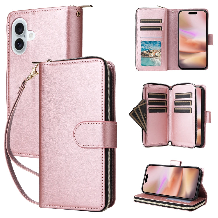 9 Card Slots Zipper Wallet Bag Leather Phone Case, For iPhone 16e, For iPhone 16 Pro Max, For iPhone 16 Pro, For iPhone 16 Plus, For iPhone 16, For iPhone 15 Pro Max