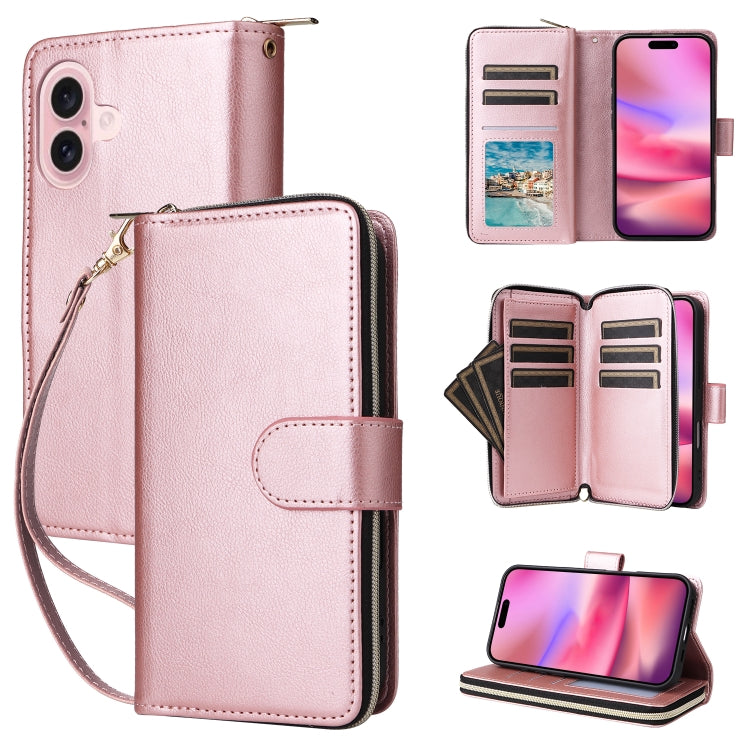 9 Card Slots Zipper Wallet Bag Leather Phone Case, For iPhone 16e, For iPhone 16 Pro Max, For iPhone 16 Pro, For iPhone 16 Plus, For iPhone 16, For iPhone 15 Pro Max