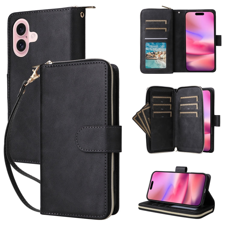 9 Card Slots Zipper Wallet Bag Leather Phone Case, For iPhone 16e, For iPhone 16 Pro Max, For iPhone 16 Pro, For iPhone 16 Plus, For iPhone 16, For iPhone 15 Pro Max