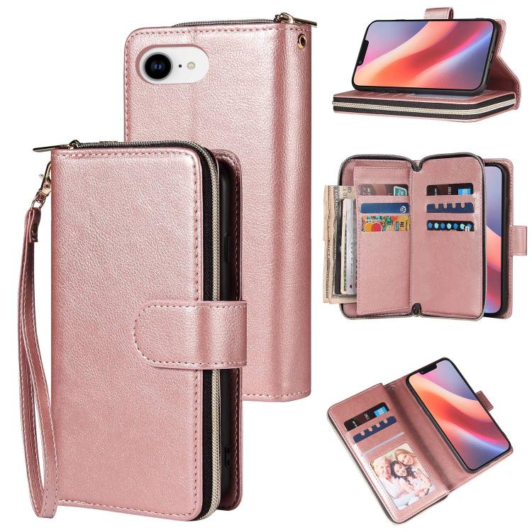 9 Card Slots Zipper Wallet Bag Leather Phone Case, For iPhone 16e, For iPhone 16 Pro Max, For iPhone 16 Pro, For iPhone 16 Plus, For iPhone 16, For iPhone 15 Pro Max