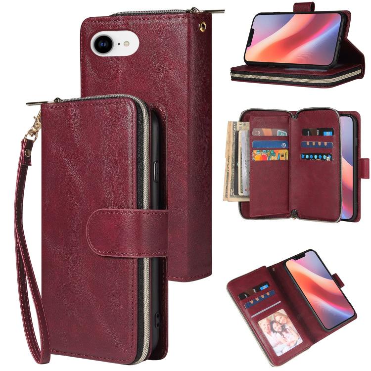 9 Card Slots Zipper Wallet Bag Leather Phone Case, For iPhone 16e, For iPhone 16 Pro Max, For iPhone 16 Pro, For iPhone 16 Plus, For iPhone 16, For iPhone 15 Pro Max