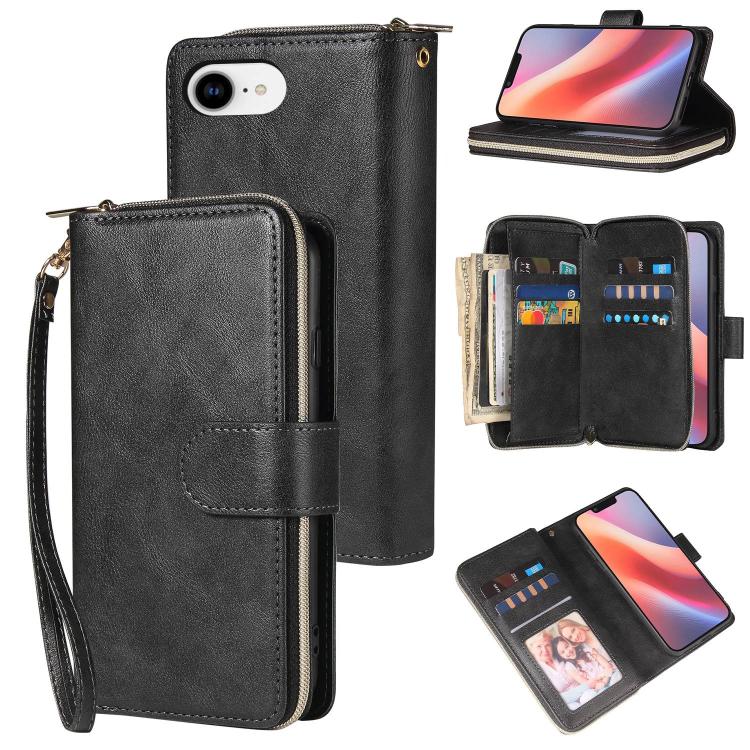 9 Card Slots Zipper Wallet Bag Leather Phone Case, For iPhone 16e, For iPhone 16 Pro Max, For iPhone 16 Pro, For iPhone 16 Plus, For iPhone 16, For iPhone 15 Pro Max