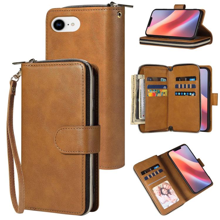 9 Card Slots Zipper Wallet Bag Leather Phone Case, For iPhone 16e, For iPhone 16 Pro Max, For iPhone 16 Pro, For iPhone 16 Plus, For iPhone 16, For iPhone 15 Pro Max