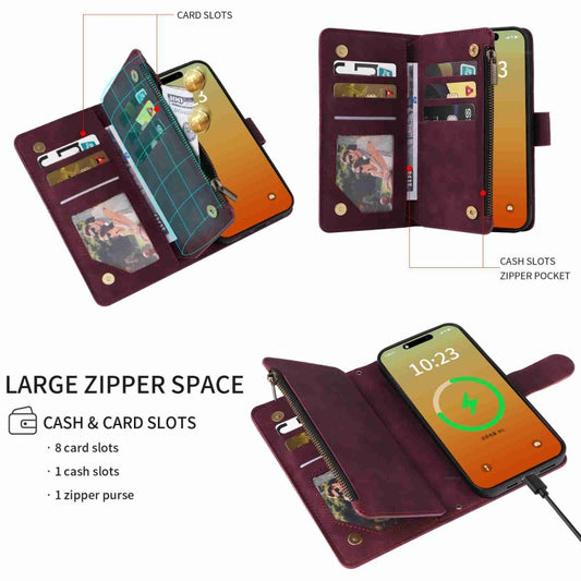 Crossbody Multi-card Slot Wallet Zipper Leather Phone Case, For iPhone 15 Pro Max, For iPhone 15 Pro, For iPhone 15 Plus, For iPhone 15