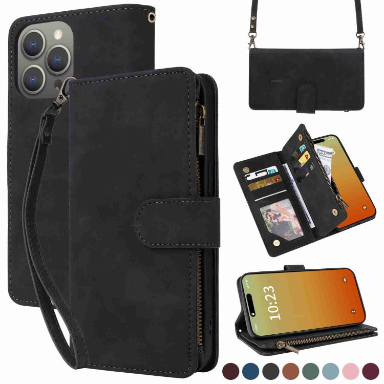 Crossbody Multi-card Slot Wallet Zipper Leather Phone Case, For iPhone 15 Pro Max, For iPhone 15 Pro, For iPhone 15 Plus, For iPhone 15