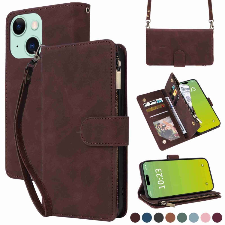 Crossbody Multi-card Slot Wallet Zipper Leather Phone Case, For iPhone 15 Pro Max, For iPhone 15 Pro, For iPhone 15 Plus, For iPhone 15