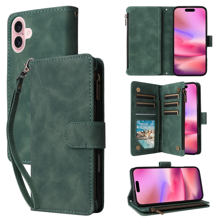 Crossbody Multi-card Slot Wallet Zipper Leather Phone Case, For iPhone 16 Pro Max, For iPhone 16 Pro, For iPhone 16 Plus, For iPhone 16