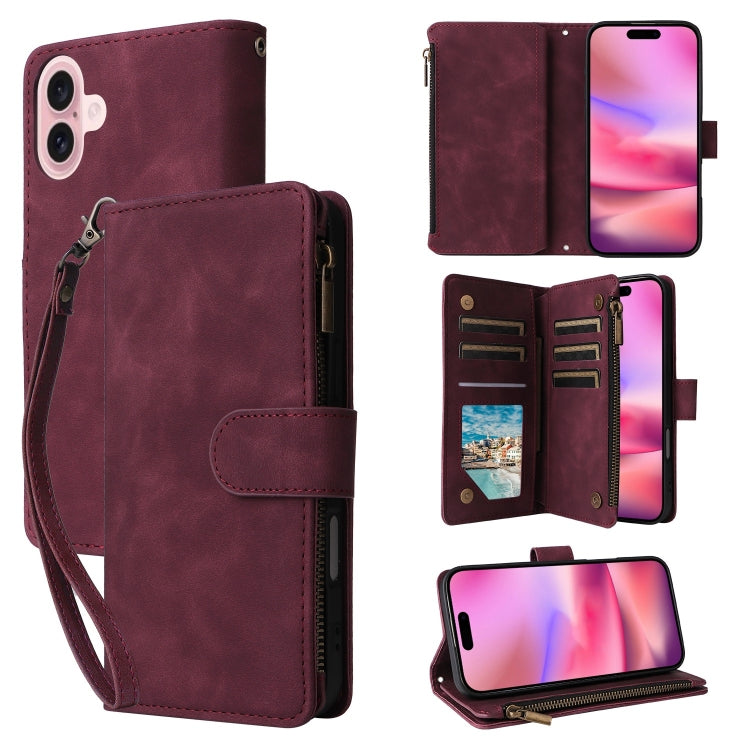 Crossbody Multi-card Slot Wallet Zipper Leather Phone Case, For iPhone 16 Pro Max, For iPhone 16 Pro, For iPhone 16 Plus, For iPhone 16