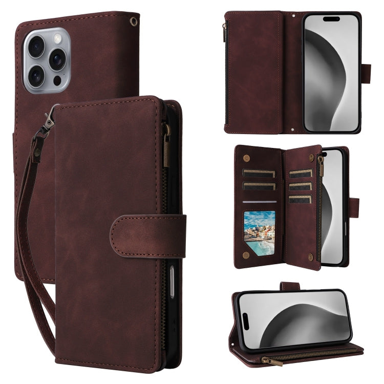 Crossbody Multi-card Slot Wallet Zipper Leather Phone Case, For iPhone 16 Pro Max, For iPhone 16 Pro, For iPhone 16 Plus, For iPhone 16