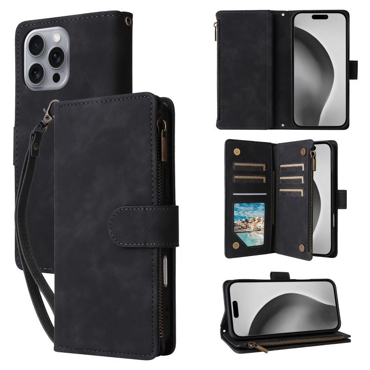 Crossbody Multi-card Slot Wallet Zipper Leather Phone Case, For iPhone 16 Pro Max, For iPhone 16 Pro, For iPhone 16 Plus, For iPhone 16