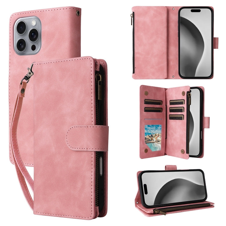 Crossbody Multi-card Slot Wallet Zipper Leather Phone Case, For iPhone 16 Pro Max, For iPhone 16 Pro, For iPhone 16 Plus, For iPhone 16