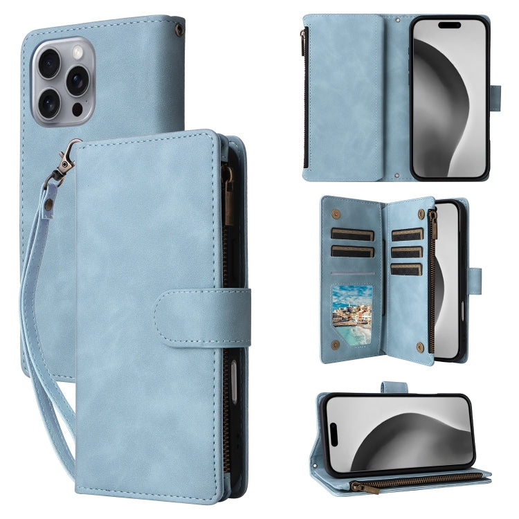 Crossbody Multi-card Slot Wallet Zipper Leather Phone Case, For iPhone 16 Pro Max, For iPhone 16 Pro, For iPhone 16 Plus, For iPhone 16