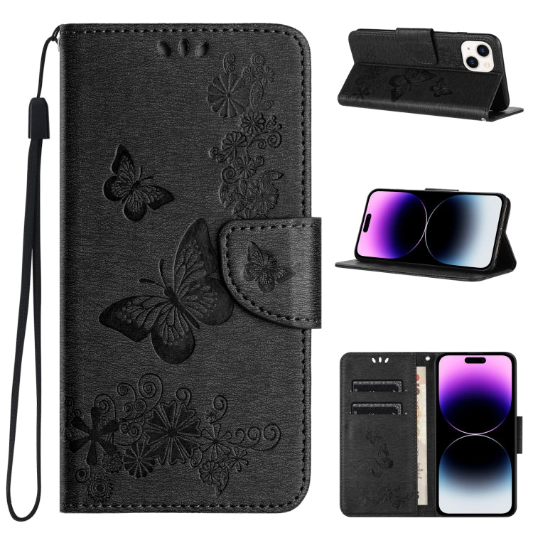 Butterfly Embossed Flip Leather Phone Case, For iPhone 16, For iPhone 15 Pro Max, For iPhone 15 Pro, For iPhone 15 Plus