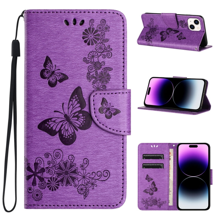 Butterfly Embossed Flip Leather Phone Case, For iPhone 15