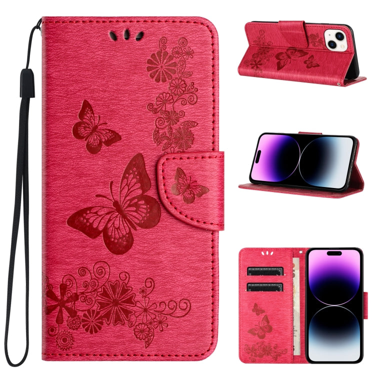 Butterfly Embossed Flip Leather Phone Case, For iPhone 15