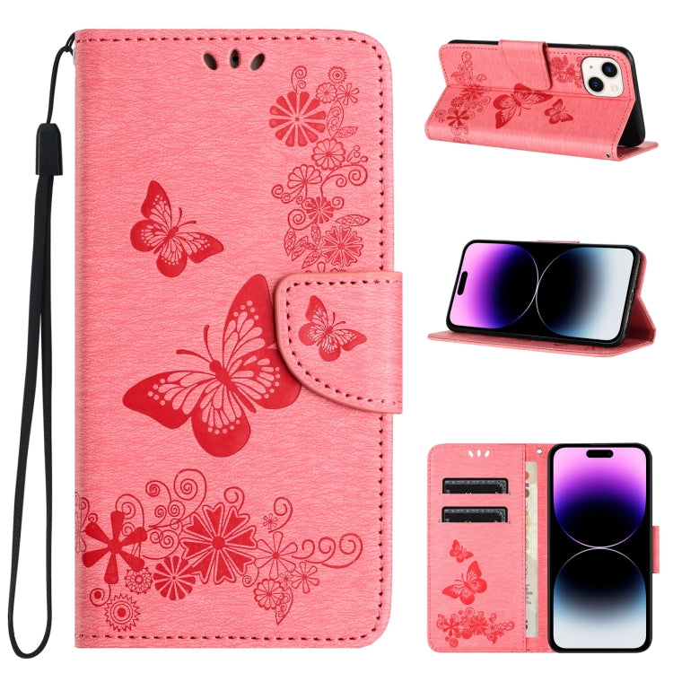 Butterfly Embossed Flip Leather Phone Case, For iPhone 15