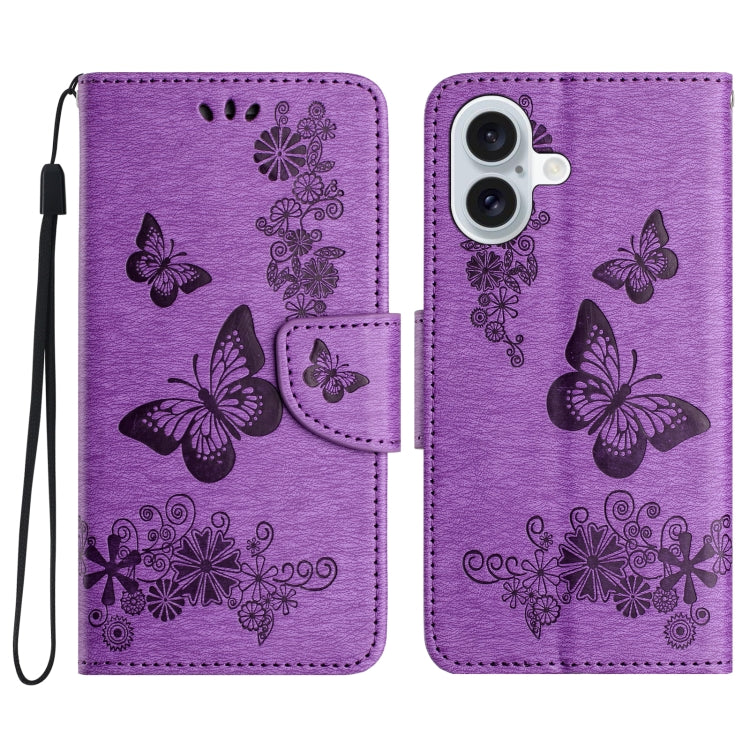 Butterfly Embossed Flip Leather Phone Case, For iPhone 16e, For iPhone 16 Pro Max, For iPhone 16 Pro, For iPhone 16 Plus