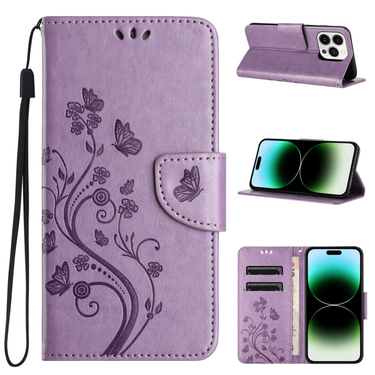 Butterfly Flower Pattern Flip Leather Phone Case, For iPhone 16, For iPhone 15 Pro Max, For iPhone 15 Pro, For iPhone 15 Plus