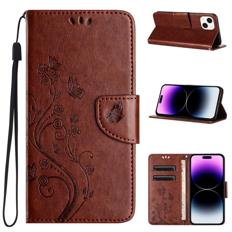 Butterfly Flower Pattern Flip Leather Phone Case, For iPhone 16, For iPhone 15 Pro Max, For iPhone 15 Pro, For iPhone 15 Plus